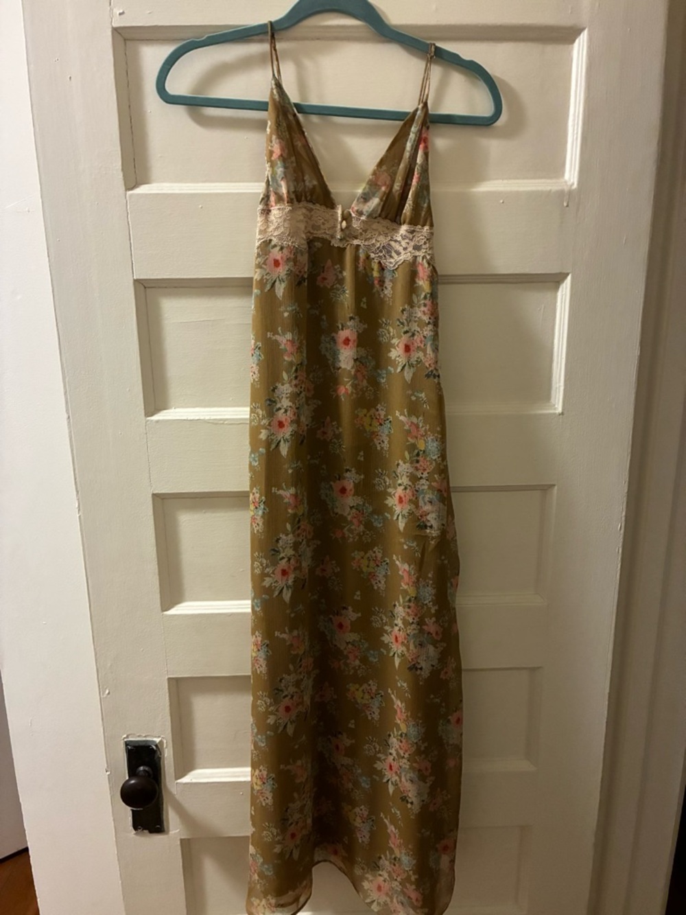 Zara Khaki Floral Lace Slip Dress - Picture 3 of 5